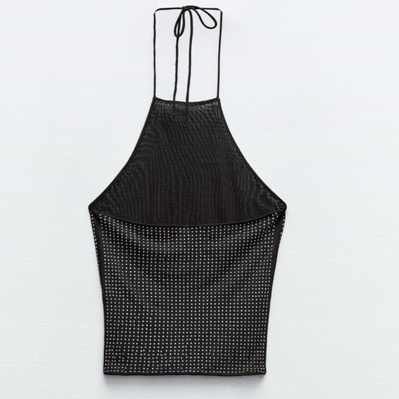 Zara Black Rhinstone tulle halter top - Picture 7 of 9